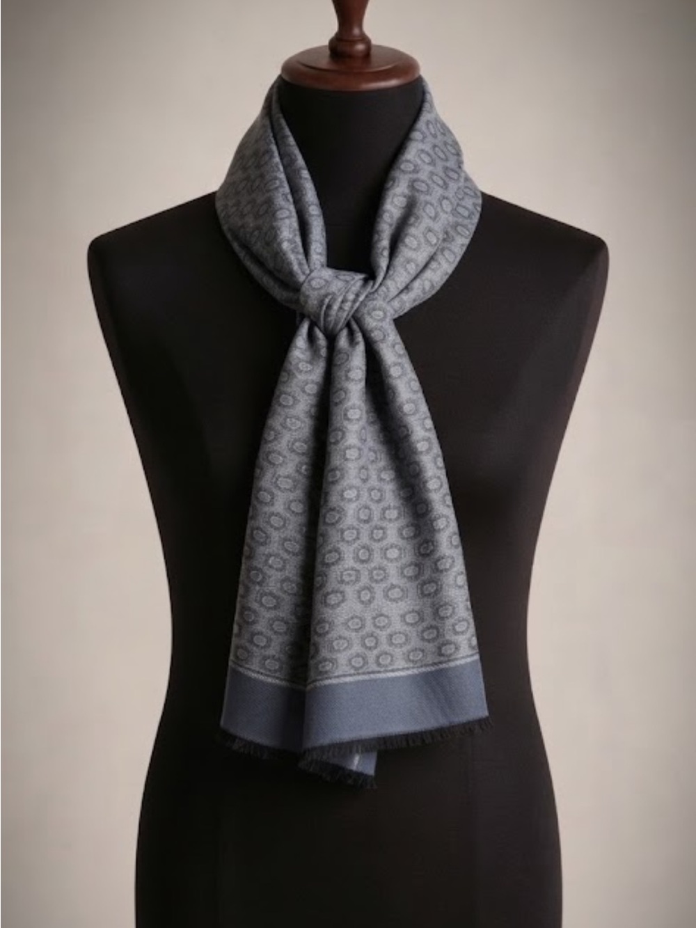 Marc Rozier Paris Luxury Wool Silk Geometric Print Scarf Made in France